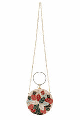 Peach And Multi Velvet Floral Embroidered Clutch