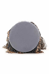 Grey And Charcoal Velvet Striped Embellished Potli