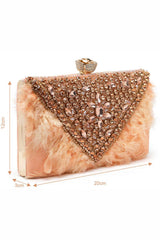 Buy Coral and Gold Stone Work Embellished Velvet Box Clutch Online - Back