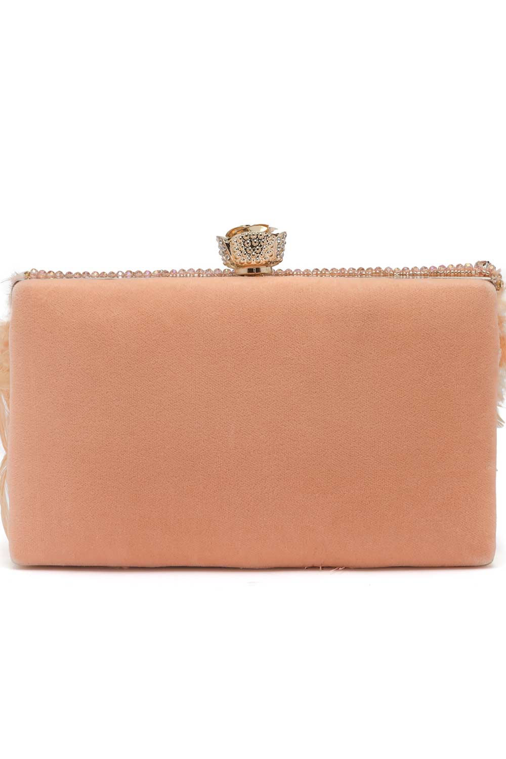 Buy Coral and Gold Stone Work Embellished Velvet Box Clutch Online - Zoom Out