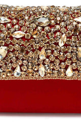 Buy Red and Gold Stone Work Embellished Velvet Purse Clutch Online