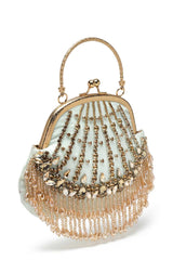 Buy Pastel Green and Gold Stone Work Embellished Velvet Purse Clutch Online - Back