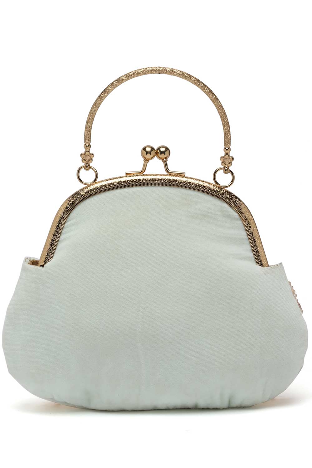 Buy Pastel Green and Gold Stone Work Embellished Velvet Purse Clutch Online - Zoom Out