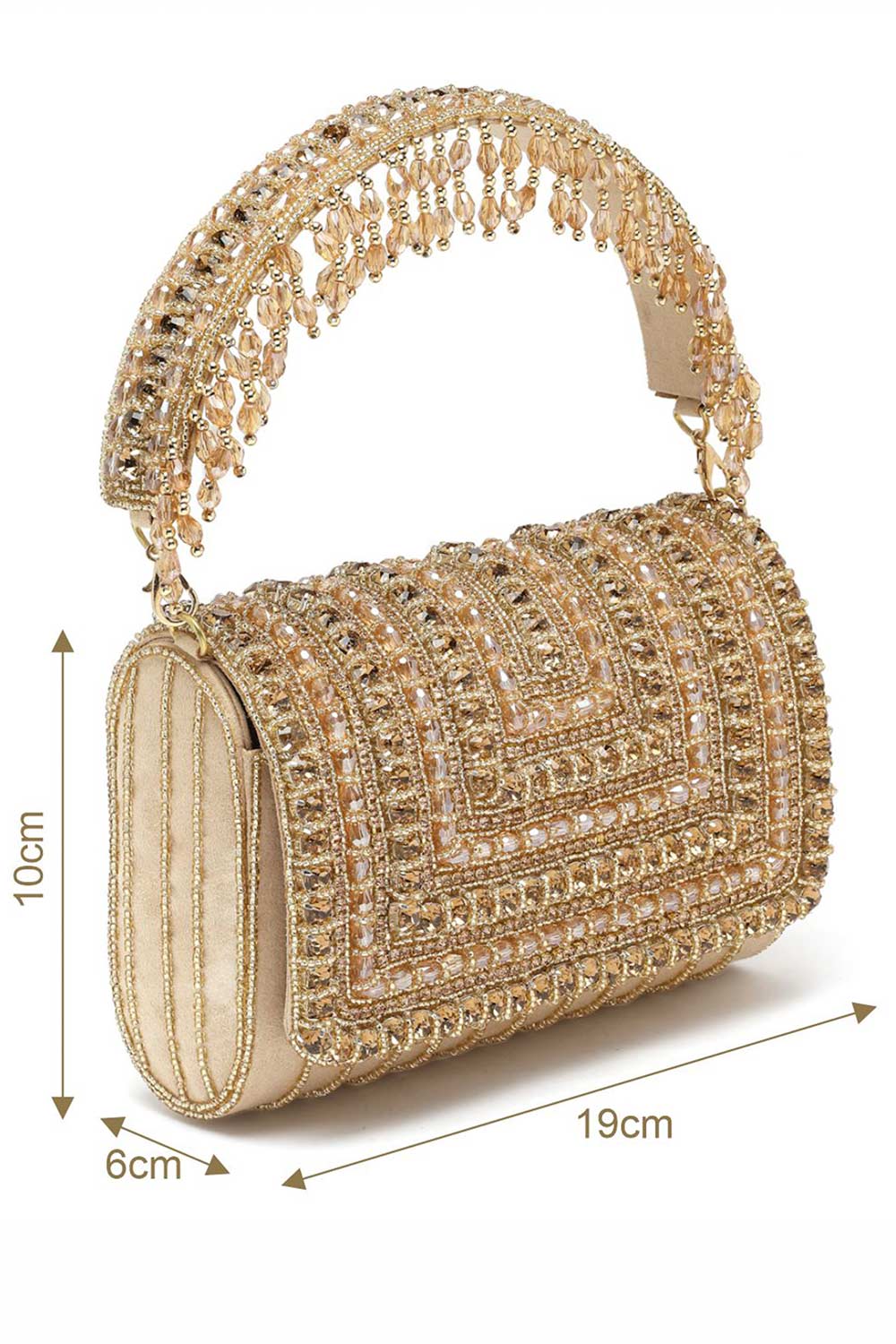 Buy Nude and Gold Stone Work Embellished Suede Foldover Clutch Online - Back