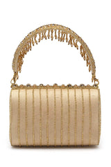 Buy Nude and Gold Stone Work Embellished Suede Foldover Clutch Online - Zoom Out