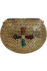 Jewel Mosaic Design Metal Work Party Clutch Bag Gold and Multi