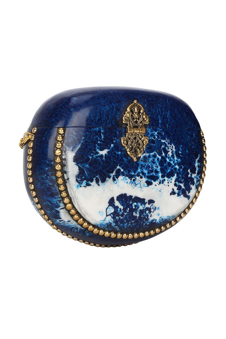 Metal Clutch In Blue And Gold