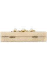 Champagne And Gold Resin Floral Embellished Clutch