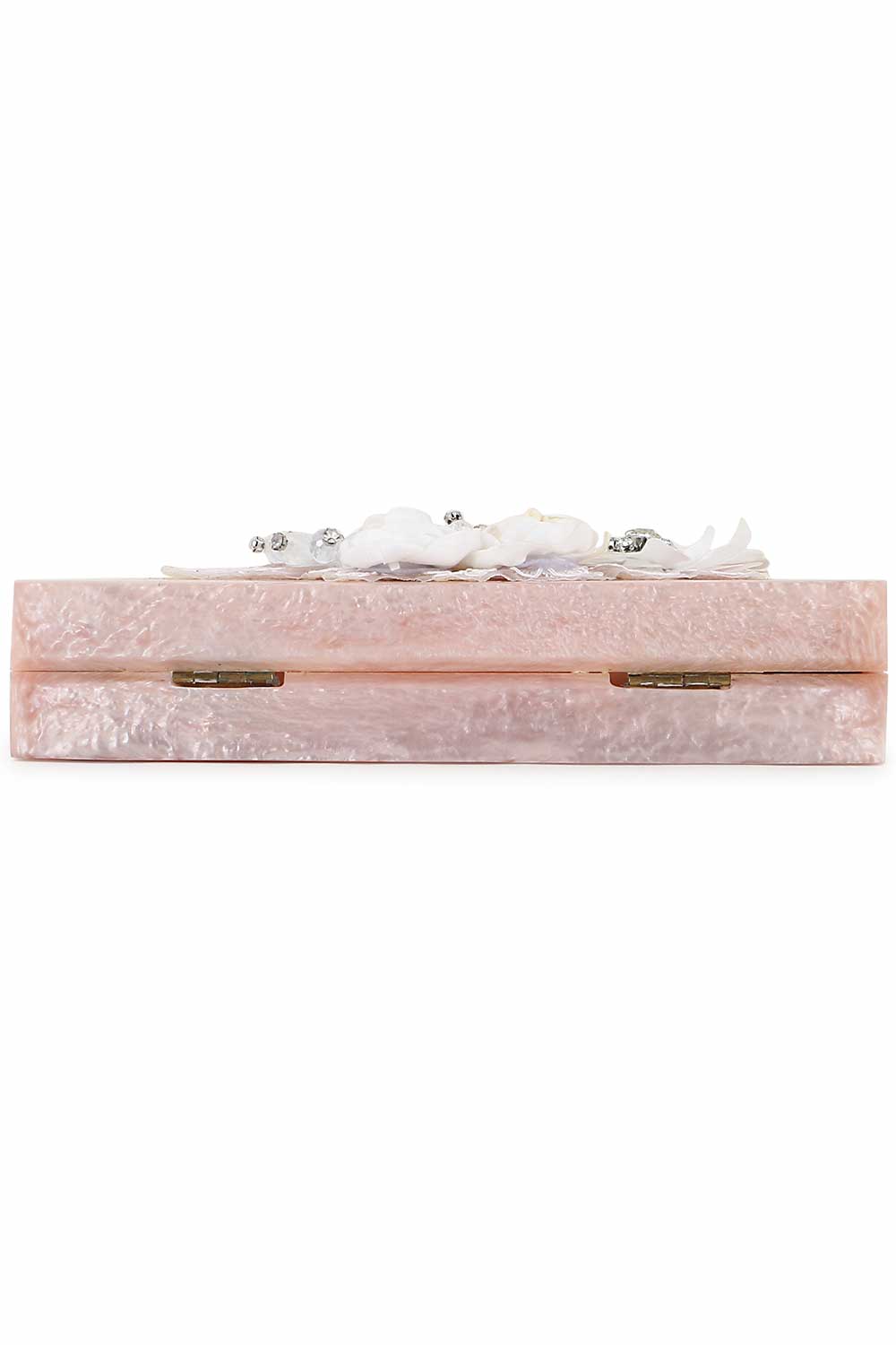 Pastel Pink And White Resin Floral Embellished Clutch