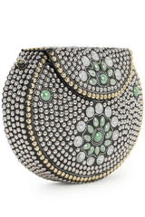 Mosaic Silver & Olive Metal Floral Mosaic Clutch