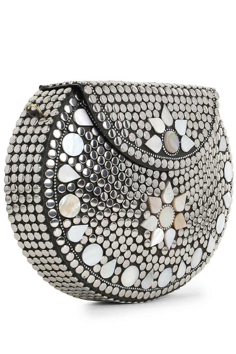 Mosaic Silver & White Metal Floral Mosaic Clutch