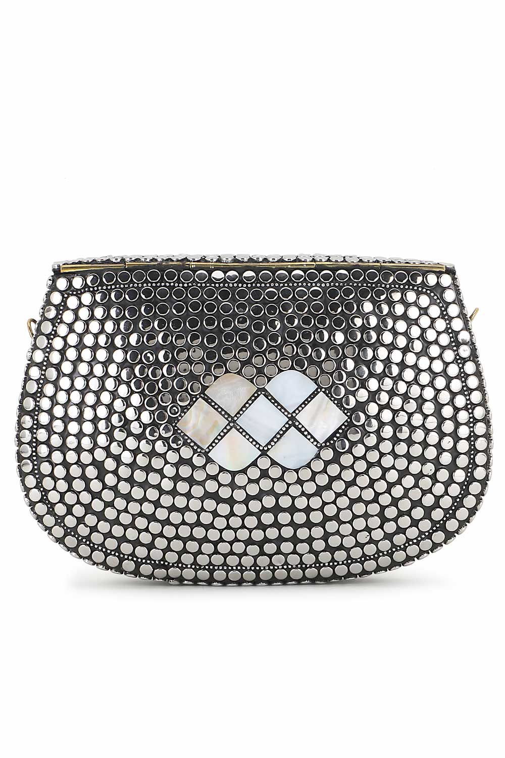 Silver And White Metal Mosaic Embellished Clutch