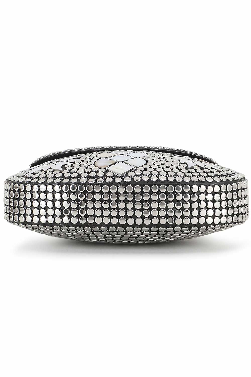 Silver And White Metal Mosaic Embellished Clutch