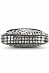 Silver And White Metal Mosaic Embellished Clutch