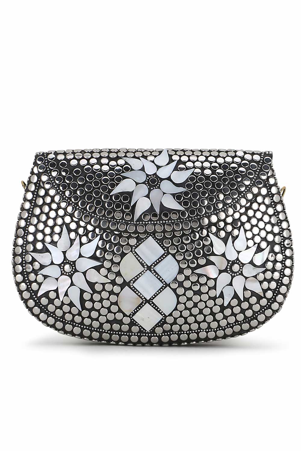 Silver And White Metal Mosaic Embellished Clutch