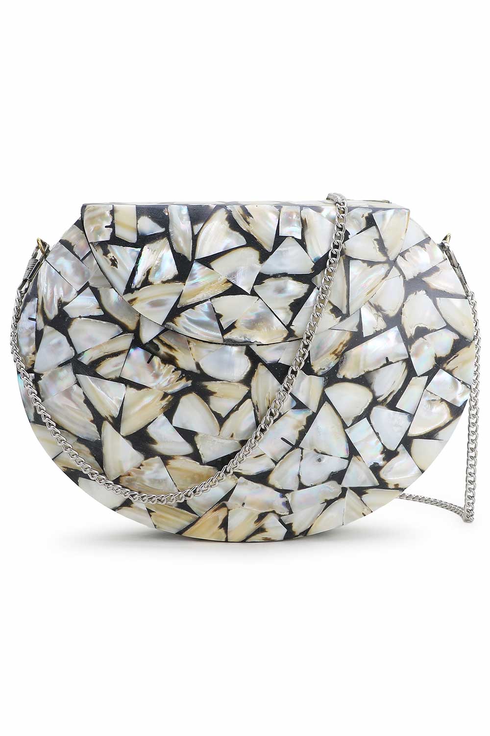 White And Black Metal Marble Finish Clutch