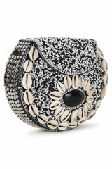 White And Black Metal Shell Embellished Clutch