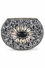 White And Black Metal Shell Embellished Clutch