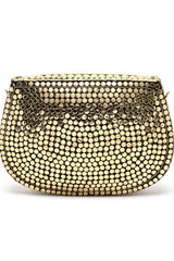 Buy Gold Mosaic Embellished Metal Halfmoon Clutch Online - Zoom Out