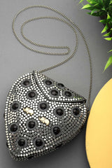 Buy Silver and Black Mosaic Embellished Metal Box Clutch Online - Front