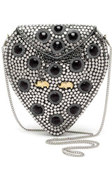 Buy Silver and Black Mosaic Embellished Metal Box Clutch Online - Side