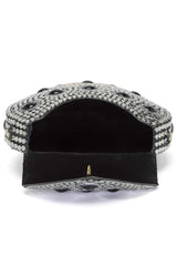 Buy Silver and Black Mosaic Embellished Metal Box Clutch Online - Zoom In