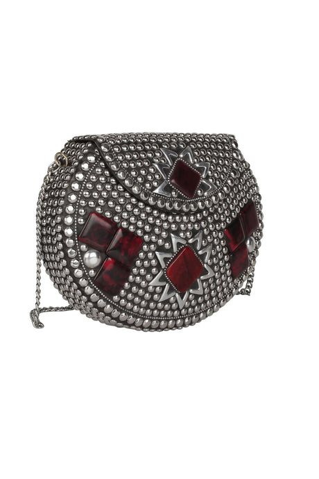 Metal Clutch In Silver And Red