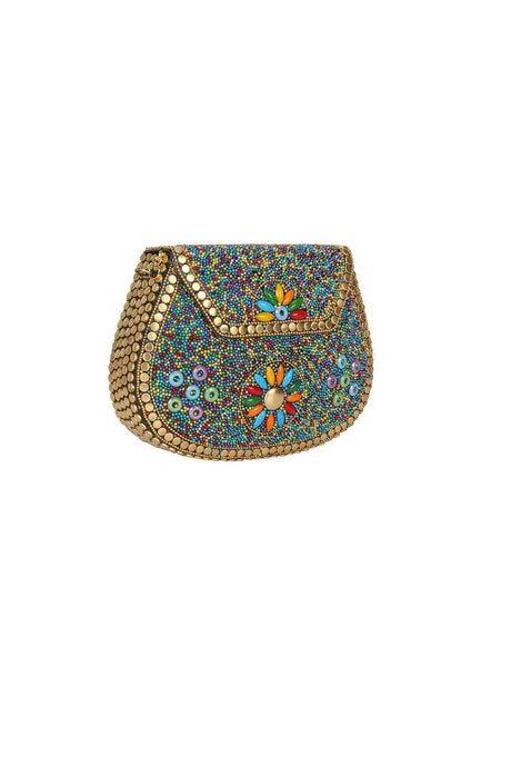 Metal Clutch In Multi-Color And Gold