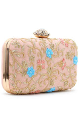 Adorn Peach & Multi Velvet Floral Embellished Clutch