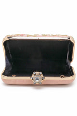 Adorn Peach & Multi Velvet Floral Embellished Clutch