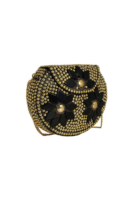 Metal Clutch In Gold And Black