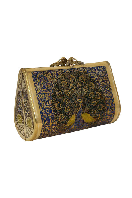 Metal Clutch In Gold And Blue