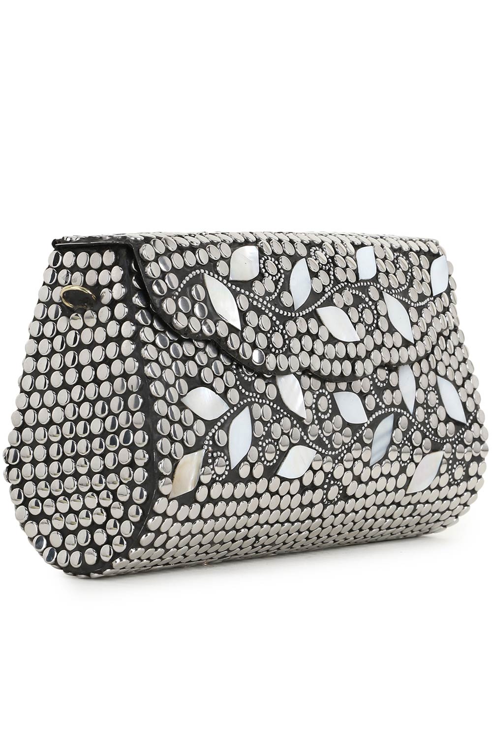 Mosaic Silver & White Metal Botanical Mosaic Clutch