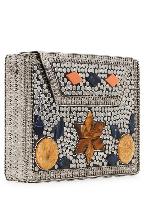 Mosaic Silver & Multi Metal & Stone Floral Mosaic Clutch