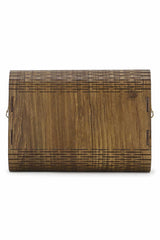 Brown And Gold Mdf Wood Textured Clutch