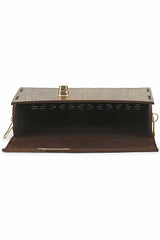 Brown And Gold Mdf Wood Textured Clutch