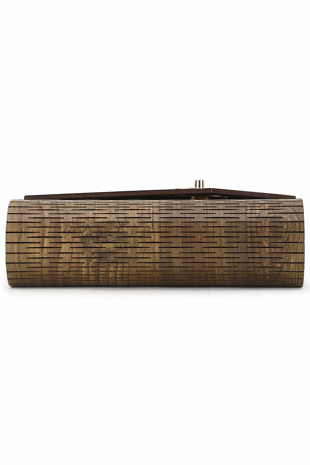 Brown And Gold Mdf Wood Textured Clutch