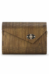 Brown And Gold Mdf Wood Textured Clutch