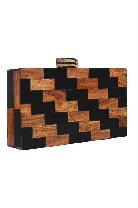 Wood Clutch In Brown And Black