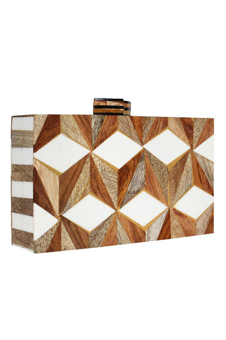 Wood Clutch In Brown And White