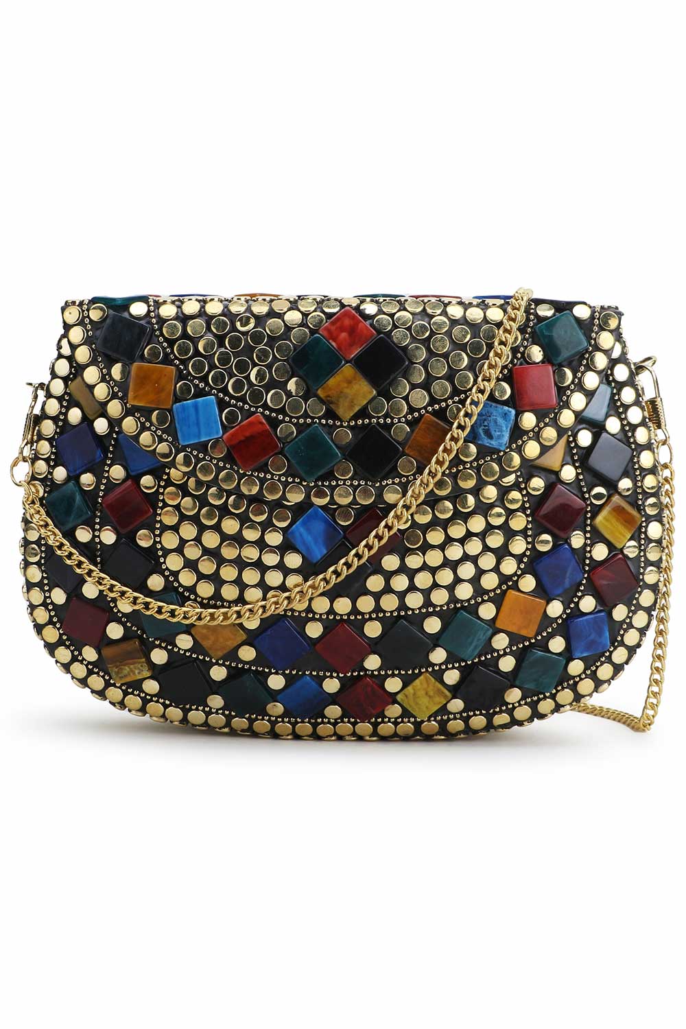 Gold And Multi Metal Mosaic Embellished Clutch