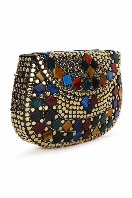 Gold And Multi Metal Mosaic Embellished Clutch