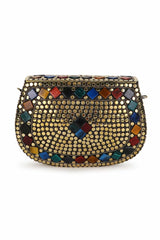 Gold And Multi Metal Mosaic Embellished Clutch