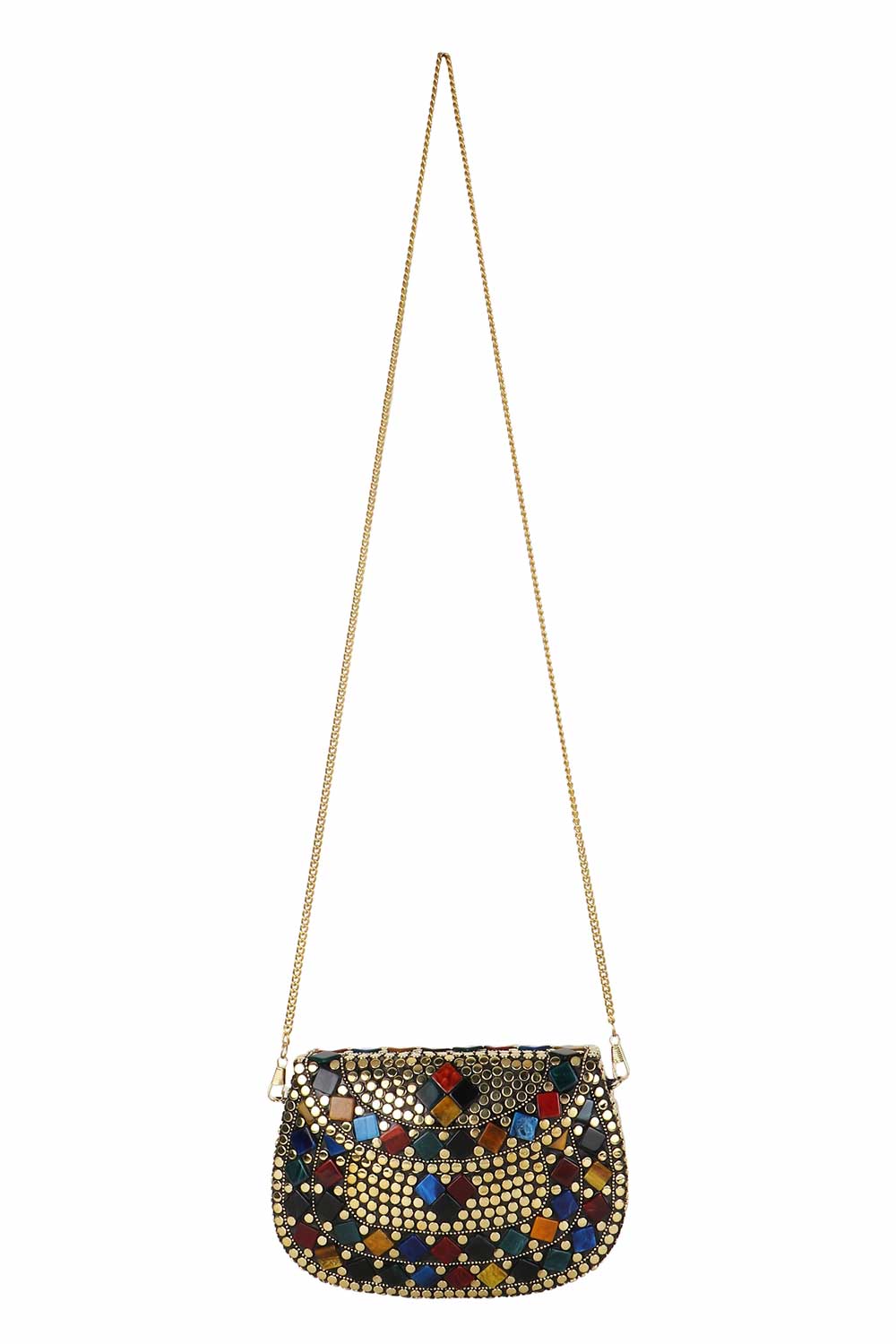 Gold And Multi Metal Mosaic Embellished Clutch