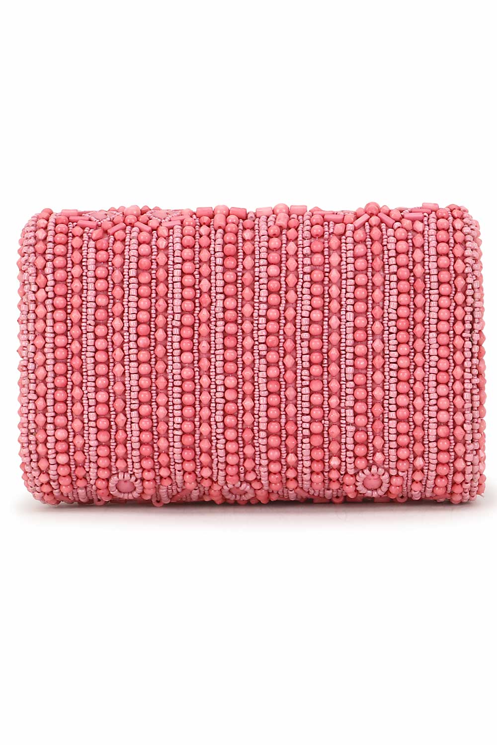 Pink And Silver Faux Silk Ethnic Motifs Embellished Clutch