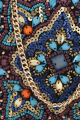 Turquoise Blue And Multi Canvas Ethnic Motifs Embellished Clutch