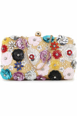 Lemon Yellow And Multi Faux Silk Floral Embellished Clutch