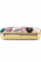 Lemon Yellow And Multi Faux Silk Floral Embellished Clutch