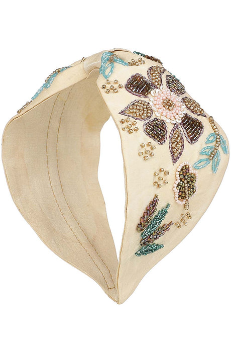 Nude & Multi Floral Embellished Faux Silk Hair Band