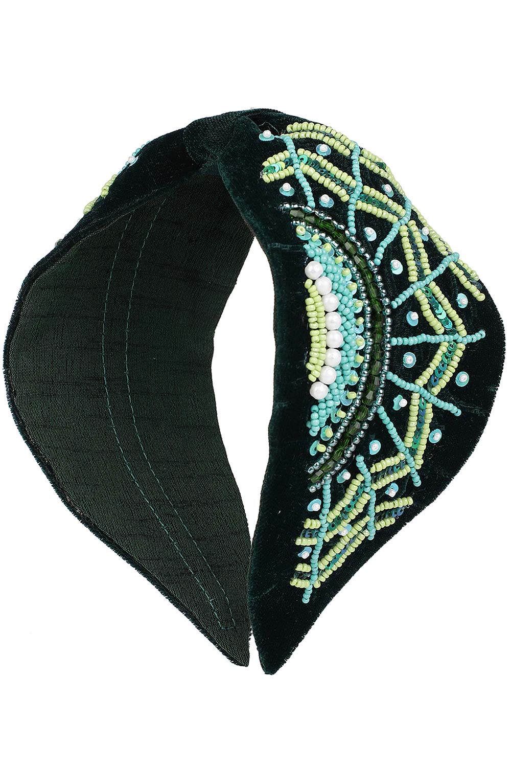 Dark Green & Multi Quirky Embellished Velvet Hair Band